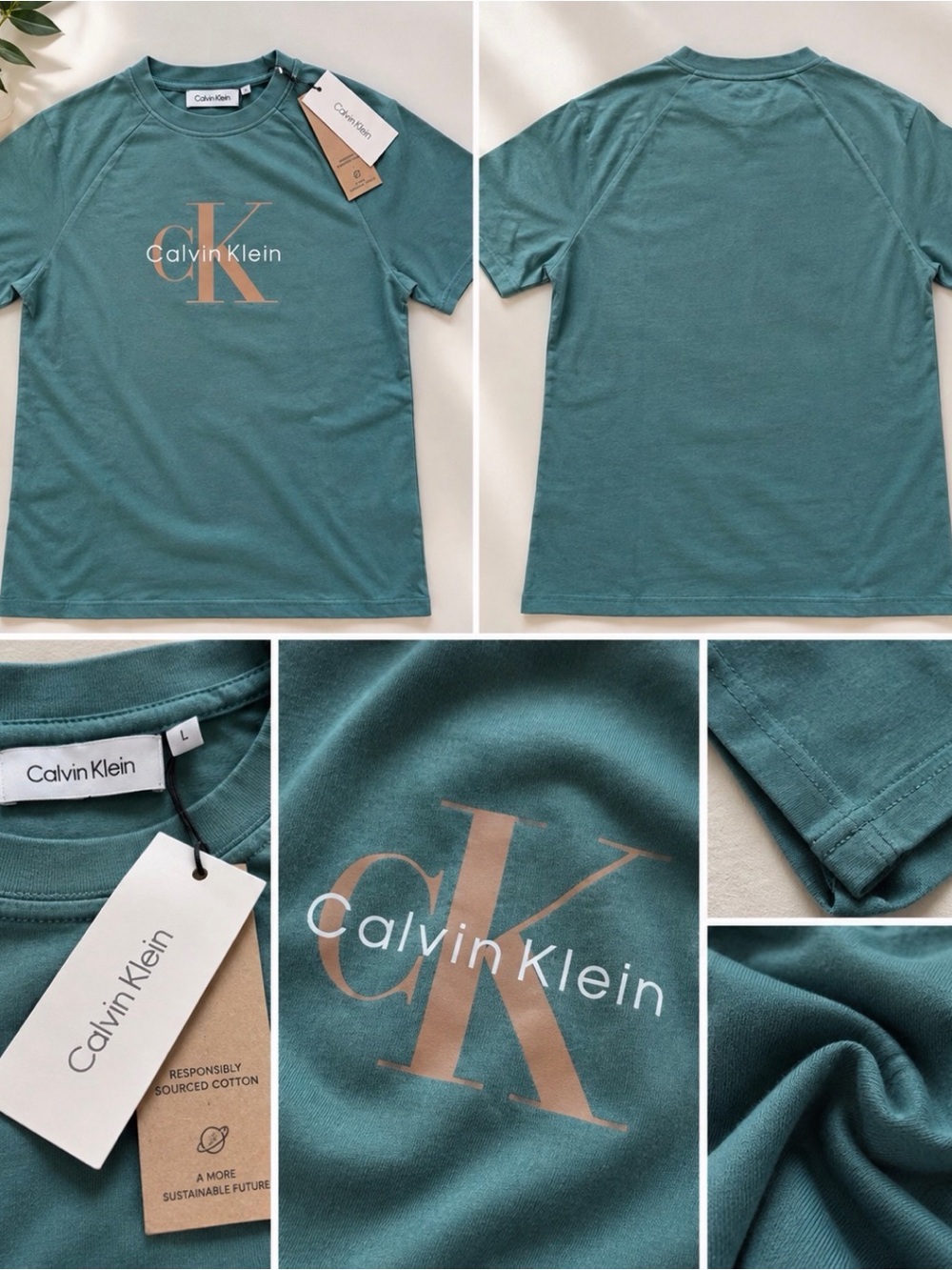 Calvin Klein Green Crewneck Logo Tee oversized dress women’s sz. extra small new